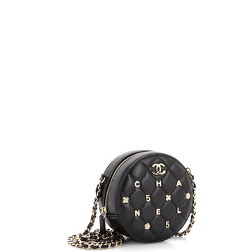 Lucky Charms Round Clutch With Chain Quilted Lambskin Mini
