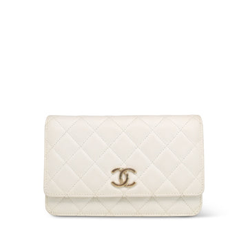 White leather Race Car Flag Print Quilted Wallet on Chain WOC LGHW