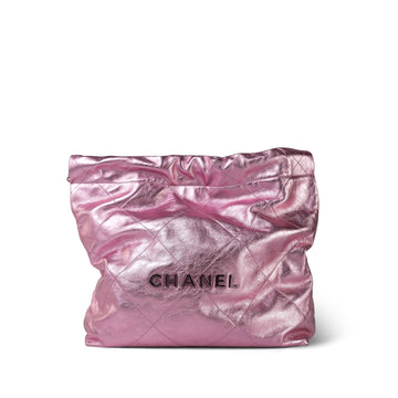 24B Pink Metallic leather Quilted 22 Hobo Bag Small Pink/Silver Hardware