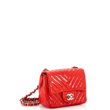 Square Classic Single Flap Bag Chevron Patent Mini