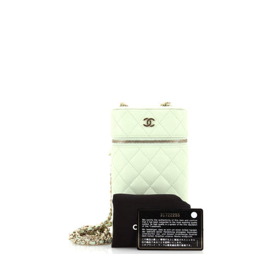 Classic Vanity Phone Holder with Chain Quilted Caviar