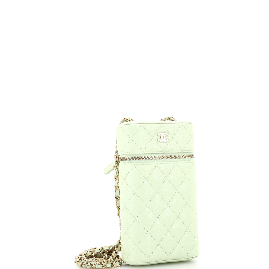 Classic Vanity Phone Holder with Chain Quilted Caviar