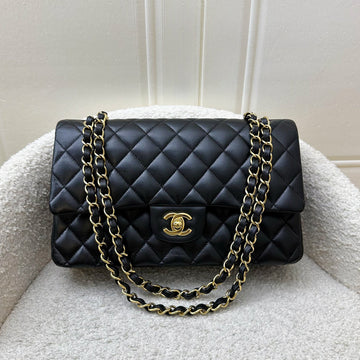 Chanel Medium Classic Flap CF in Black Lambskin and GHW (Model: A01112)