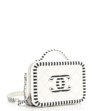 Filigree Vanity Case Quilted Caviar with Striped Leather Small