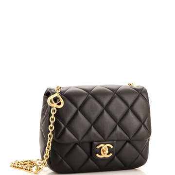 CC Enamel Pearl Charm Me Square Flap Bag Quilted Lambskin Mini