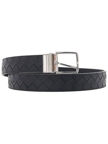 Luxury Bottega Veneta Men's Intrecciato Leather Belt Black