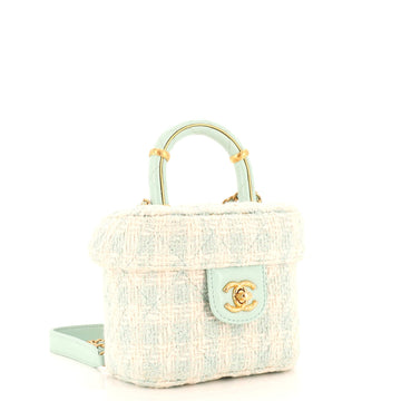 Crush Top Handle Flap Bag Quilted Tweed Mini