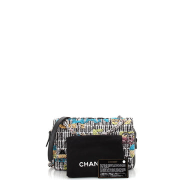 Easy Fantasy Flap Bag Quilted Multicolor Tweed Small