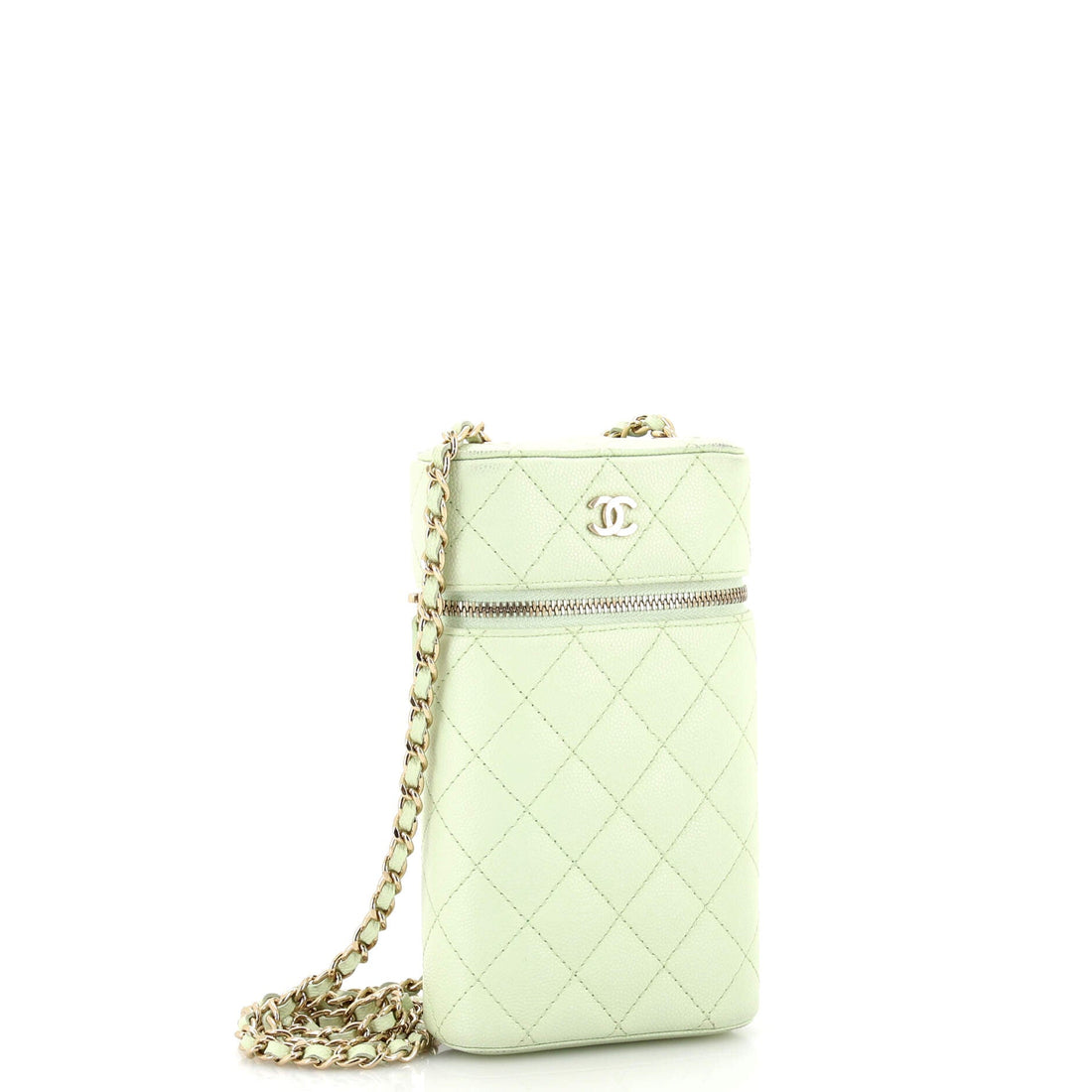 Classic Vanity Phone Holder with Chain Quilted Caviar