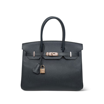 Hermes Birkin 30 Bleu Nuit leather Rose  Y Stamp