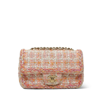 White/Orange/Pink Braided Sequin Tweed Quilted Mini Rectangular Flap LGHW