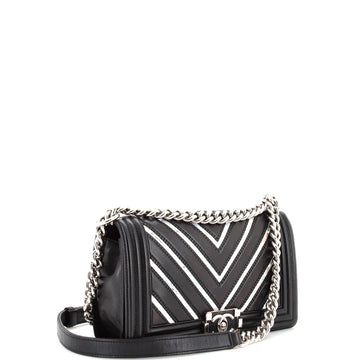 Boy Flap Bag Chevron Lambskin with Holographic PVC Old Medium