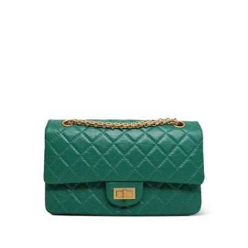 22A Green Crumpled leather Quilted Reissue 2.55 225 Aged Gold Hardware
