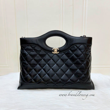 Chanel 31 Medium Shopping Bag in Black Shiny Calfskin and LGHW (Model: AS4854)