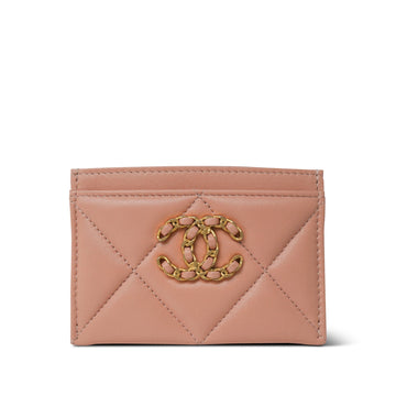 23P Beige leather Quilted 19 Card Holder Aged Gold Hardware