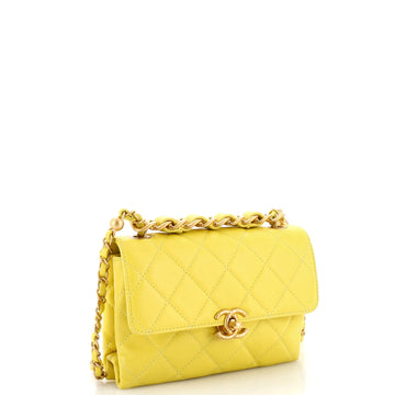 Chain Bar Top Handle Flap Bag Quilted Calfskin Mini