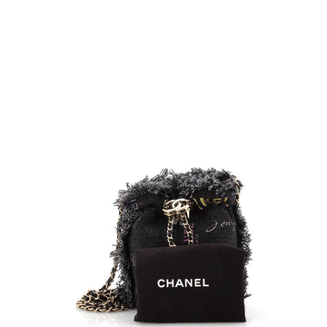Denim Mood Chain Bucket Bag Logo Printed Quilted Fringe Denim Mini
