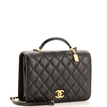 CC Top Handle Chain Full Flap Bag Quilted Caviar Medium