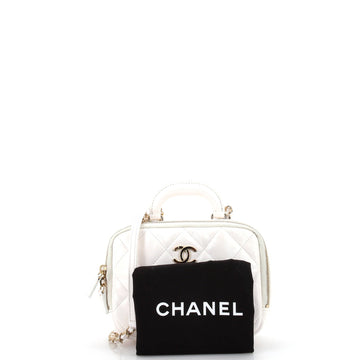 CC Top Handle Vanity Case Quilted Shiny Calfskin Small