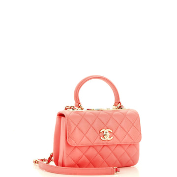 Trendy CC Top Handle Bag Quilted Lambskin with Enamel Small