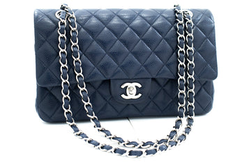 CHANEL Navy Leather Double Flap Chain Shoulder Bag Quilted Leather j44