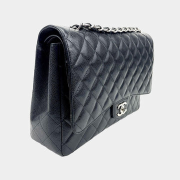 CHANEL 2014 Black Maxi Leather  Quilted Double Flap