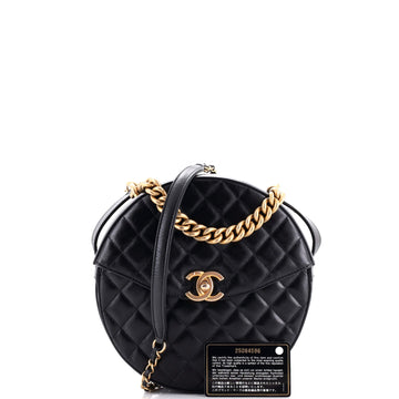 Flap Round Crossbody Bag Quilted Glazed Calfskin Medium