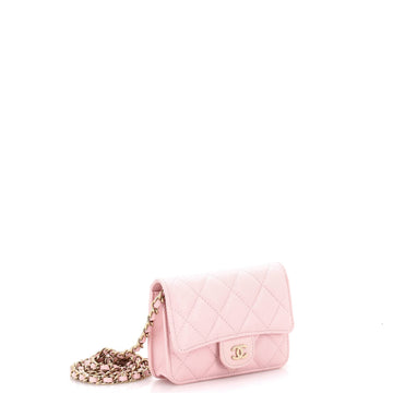 Classic Zip Around Card Holder on Chain Quilted Caviar Mini