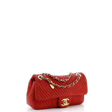 Medallion Charm Flap Bag Chevron Wrinkled Lambskin Small
