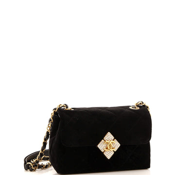Diamond Lock CC Flap Bag Quilted Velvet with Crystals Mini
