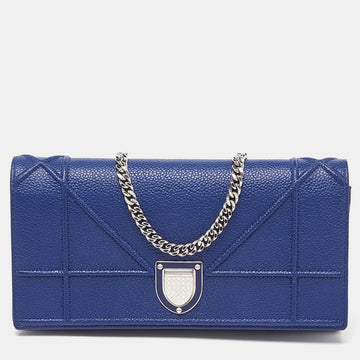 Navy Blue Leather Diorama Wallet On Chain