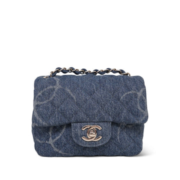 20B Blue Denim CC Quilted Mini Square Flap Silver Hardware
