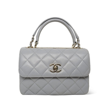 20P Light Grey leather Quilted Trendy CC Small Light Gold Hardware