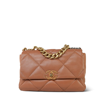 22S Caramel leather Quilted Large 19 Flap MHW