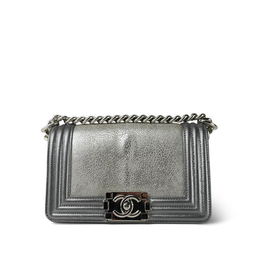 15K Silver Metallic Galuchat Stingray Boy Bag Small Silver Hardware