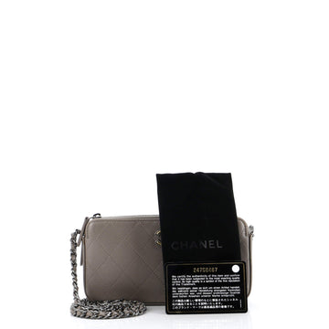 CC Double Zip Clutch with Chain Quilted Lambskin