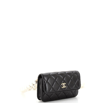 Pearl Strap Clutch with Chain Quilted Calfskin