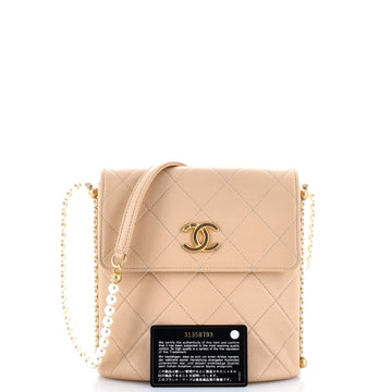 About Pearls Flap Hobo Quilted Calfskin Small