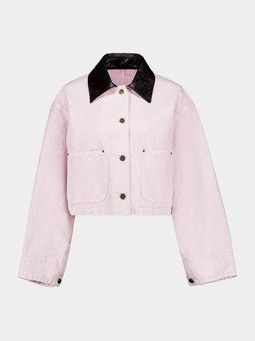 Light Pink Cropped Jacket with Leather Collar
