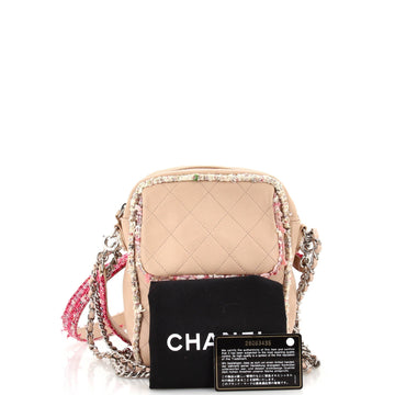 Elegant Trim Single Flap Bag Quilted Lambskin with Tweed Vertical
