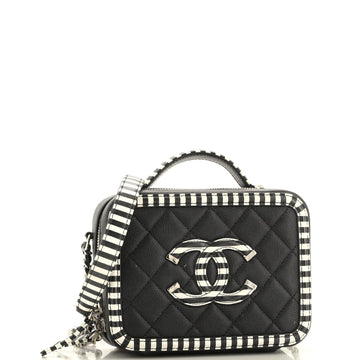 Filigree Vanity Case Quilted Caviar with Striped Leather Small