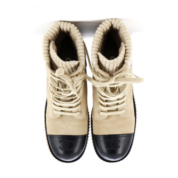 Women's Chain CC Cap Toe Lace Up Combat Boots Quilted Leather