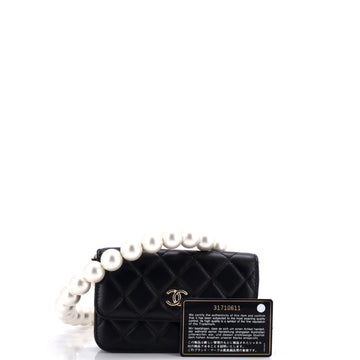 Pearl Strap Clutch with Chain Quilted Calfskin