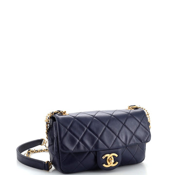 Crystal Pearls Chain Flap Bag Quilted Calfskin Small