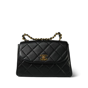 Black leather Quilted Double Chain Top Handle GHW