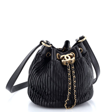Coco Pleats Drawstring Bag Pleated Crumpled Calfskin Small