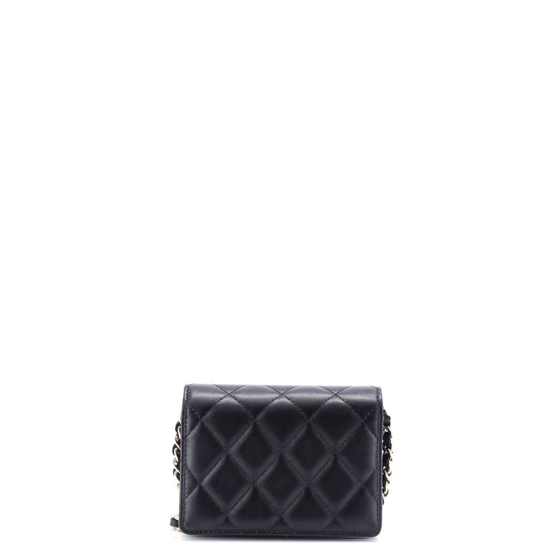 Camellia Bow Flap Card Holder with Chain Quilted Lambskin