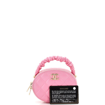CC Ruched Oval Top Handle Quilted Lambskin Mini