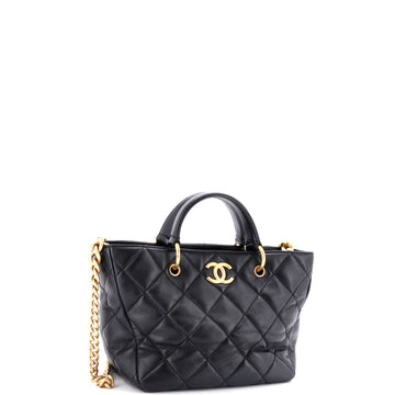CC Top Handle Chain Shopping Tote Quilted Lambskin Small