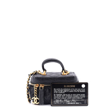 Top Handle Zip Around Vanity Case with Chain Quilted Caviar Mini